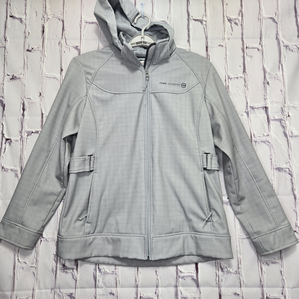 Free Country Light Gray Hooded Jacket Faux Fur Lined Womens Sz Large Full Zip Up